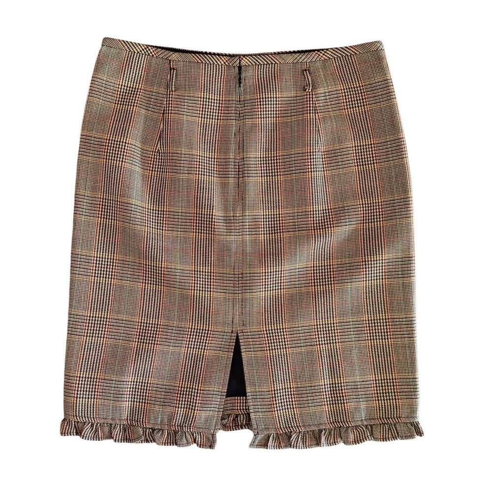 NWT J. Crew Classic Ruffle Trim Glen Plaid 100% Wool Midi Skirt Chic Size 8 NEW - Picture 5 of 16